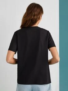 Warner Bros 100 Years X SHEIN 1入組字母圖案帶扣細節T恤帶兔子玩偶 - 黑色 - 查看 2