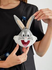 Warner Bros 100 Years X SHEIN 1入組字母圖案帶扣細節T恤帶兔子玩偶 - 黑色 - 查看 3