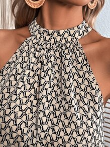 SHEIN Clasi 滿版印花後鎖孔繞頸襯衫 - 彩色 - 查看 5