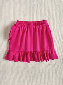 SHEIN Váy bé gái Thắt nút Viên lá sen Trọn gói màu trơn Dễ thương - Màu Hồng Tươi - Xem 2