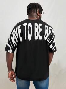 Manfinity RebelGame Men Plus Cotton Slogan Graphic Drop Shoulder Tee - Black - View 1