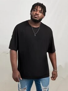 Manfinity RebelGame Men Plus Cotton Slogan Graphic Drop Shoulder Tee - Black - View 2