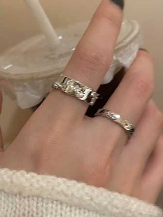 2pcs/set Textured Metal Ring