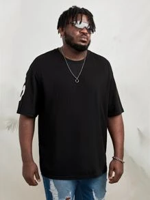 Manfinity RebelGame Men Plus Cotton Slogan Graphic Drop Shoulder Tee - Black - View 5