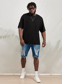 Manfinity RebelGame Men Plus Cotton Slogan Graphic Drop Shoulder Tee - Black - View 6