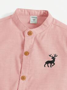 SHEIN 幼童男孩鹿印花帶扣袖襯衫和短褲