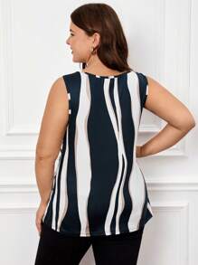 SHEIN Clasi Áo hai dây Plus Size xoắn lại Khối Màu Sọc Giải trí - Nhiều màu - Xem 2