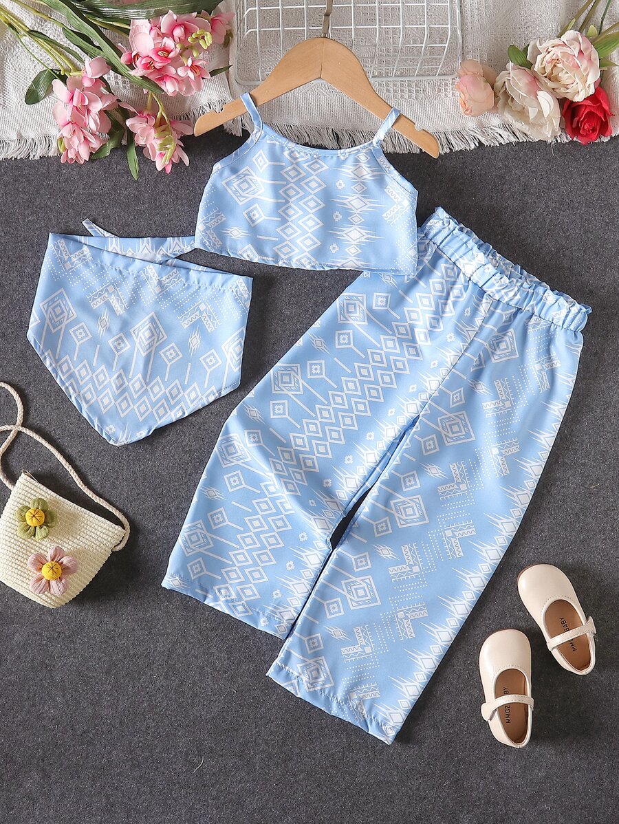 Toddler Girls Geo Print Cami Top & Pants & Headband - Blue - View 1