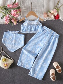 Toddler Girls Geo Print Cami Top & Pants & Headband - Blue - View 2