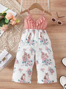 SHEIN Baby Floral Print Ruffle Trim Cami Jumpsuit - Multicolor - View 1