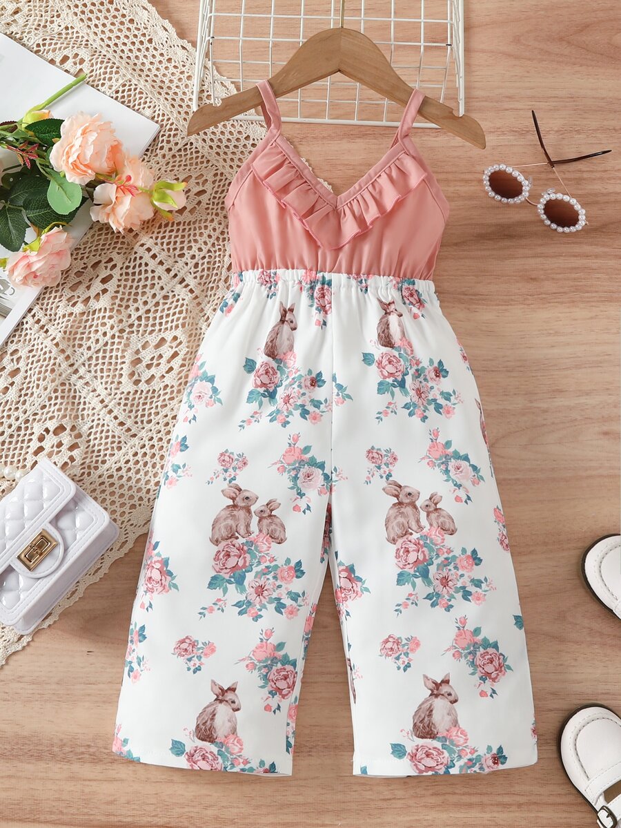 SHEIN Baby Floral Print Ruffle Trim Cami Jumpsuit - Multicolor - View 1
