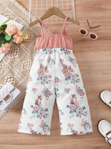 SHEIN Baby Floral Print Ruffle Trim Cami Jumpsuit - Multicolor - View 2