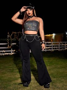 ROMWE PUNK 大碼流蘇邊喇叭褲不附腰帶 - 黑色 - 查看 3