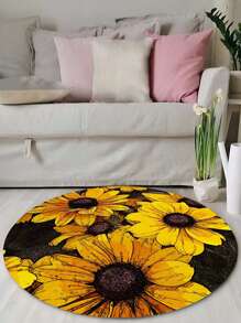 1 pieza Alfombra de piso con patrón de girasol moderno de tela redondo para casa - Multicolor - Ver 2