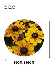 1 pieza Alfombra de piso con patrón de girasol moderno de tela redondo para casa - Multicolor - Ver 5