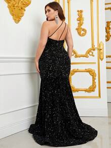 Vestido de vestir de un hombro con lentejuelas - Negro - Ver 2