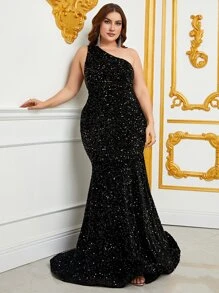 Vestido de vestir de un hombro con lentejuelas - Negro - Ver 6