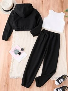 Bộ hai mảnh Gái Dây kéo Khối Màu Giải trí - Đen và trắng - Xem 2