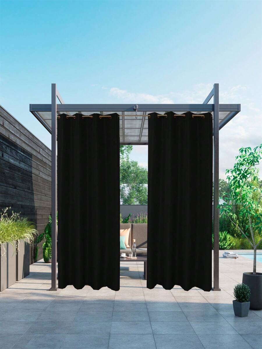 BONZER Rèm đơn màu trơn, rèm đơn polyester hiện đại cho ngoài trời - màu đen - Xem 1
