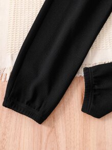 Bộ hai mảnh Gái Dây kéo Khối Màu Giải trí - Đen và trắng - Xem 5