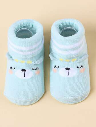 1雙嬰兒卡通圖案防滑襪子