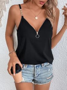 SHEIN LUNE Solid O-ring Detail Cami Top