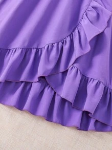Tween Girl Ruffle Trim Wrap Belted Dress - Violet Purple - View 8