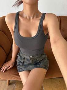 DAZY Top tank unicolor tejido de canalé