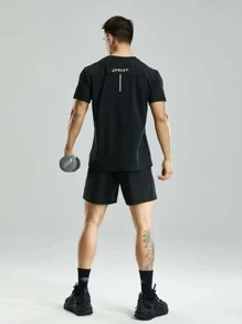 Manfinity Fitness Men Shorts Set Men Letter Graphic Sports Set, Athletic Suit, Tracksuit - Black - View 2