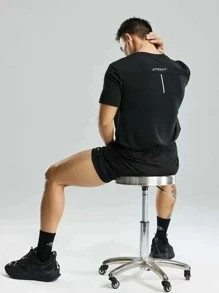 Manfinity Fitness Men Shorts Set Men Letter Graphic Sports Set, Athletic Suit, Tracksuit - Black - View 3