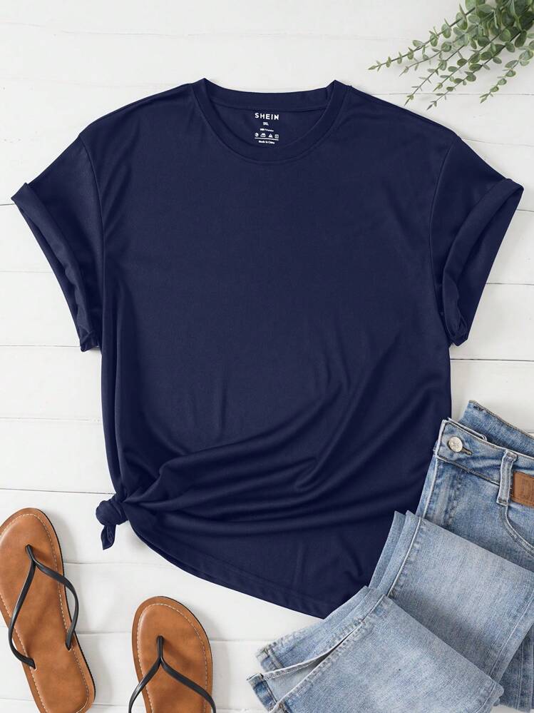 SHEIN LUNE Casual Eenkleurig Grote maat t-shirt - Donker blauw - Bekijken 1