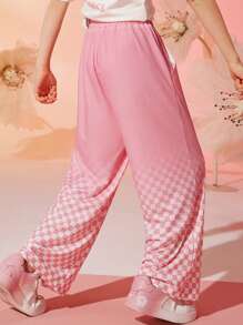 Teen Girls Checker Print Wide Leg Trousers - Pink - View 1