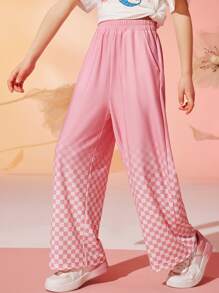 Teen Girls Checker Print Wide Leg Trousers - Pink - View 2