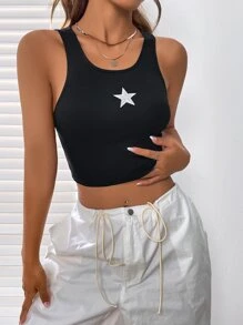 Muchica 星星印花短款背心 - 黑色 - 查看 2