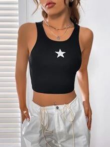 Muchica 星星印花短款背心 - 黑色 - 查看 4