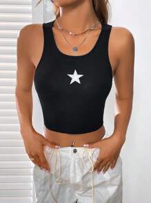 Muchica 星星印花短款背心 - 黑色 - 查看 6
