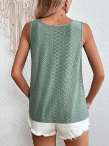 SHEIN LUNE Summer T Shirts Women's Button Front Round Neck Tank Top For Summer,Casual - Mint Green - View 3
