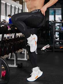 Gym Rark 男友风男士字母腰带运动紧身裤黑色透气打底裤 - 黑色 - 查看 3