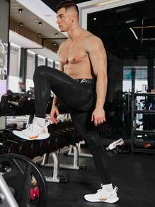 Gym Rark 男友风男士字母腰带运动紧身裤黑色透气打底裤 - 黑色 - 查看 5