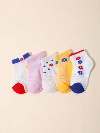 5 pares de calcetines de tobillo transpirables para niños con diseño floral de malla de punto