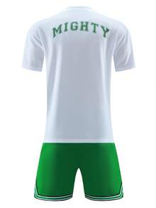 Men Letter Graphic Contrast Trim Sports Set, Athletic Suit, Tracksuit - Multicolor - View 2