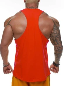 GymBeat 男士字母圖案工字運動背心 - 橘色 - 查看 2