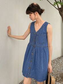 DAZY 前紐扣牛仔裙 - 中等水洗藍 - 查看 7