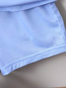 SHEIN 男小童藍色卡通撞色街頭風可愛圓領常規袖2入組/套適合夏天 - 藍色 - 查看 5