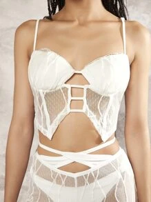 SHEIN ICON Áo khoác và áo lót dành cho xe tăng nữ Tương phản Mesh Cắt ra Buộc lại màu trơn Giải trí - trắng - Xem 3