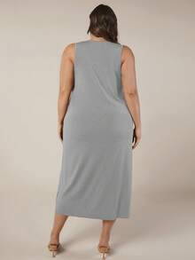 SHEIN BASICS Plus Solid Tank Dress - Grey - View 2