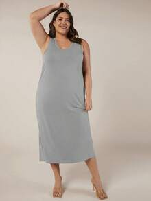 SHEIN BASICS Plus Solid Tank Dress - Grey - View 4