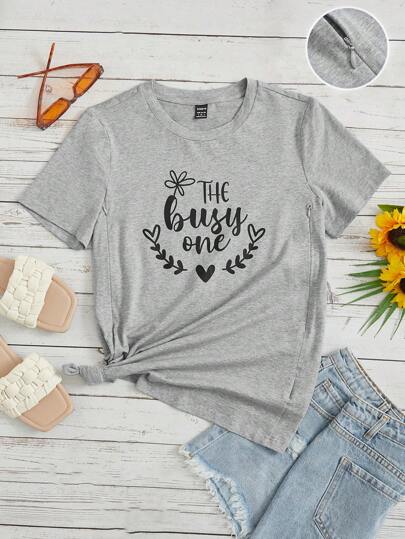 Modmama Casual Hart Tekst Zwangerschap t-shirts Rits