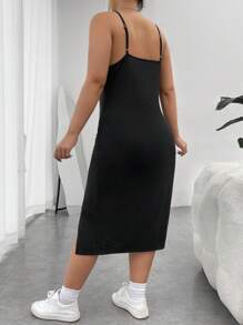 SHEIN EZwear Plus Split Thigh Cami Dress - Black - View 2