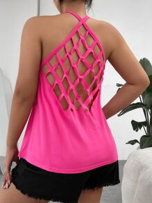 ROMWE PUNK Plus Skull & Letter Graphic Halter Top - Pink - View 2